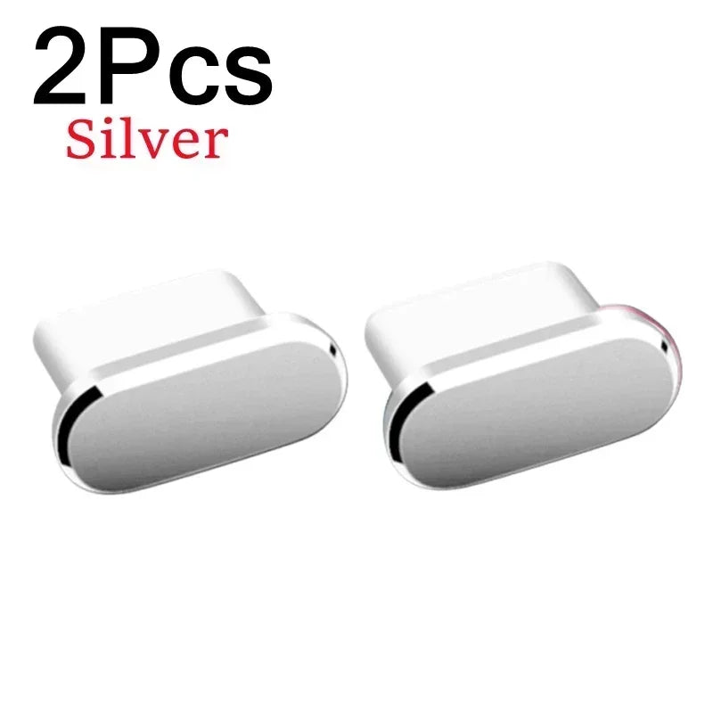 2Pcs 16PM Metal Dust Plug For iPhone 16 15 Pro Max Plus USB Type C Charge Port Plugs Stopper Mobile Phone Type-C Protection Cap