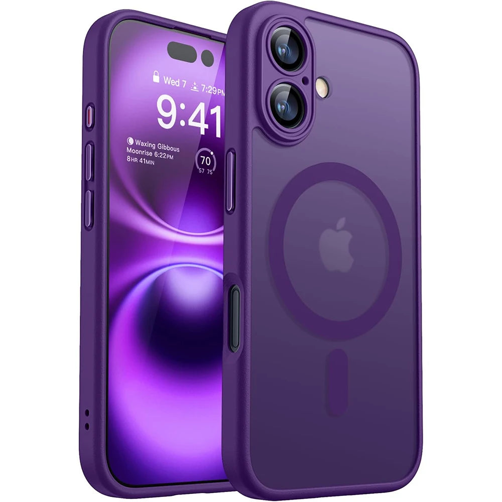 Magnetic Luxury Matte Translucent Armor Shockproof Case For iPhone 16 15 14 13 Pro Max Plus For Magsafe Wireless Charge Cover