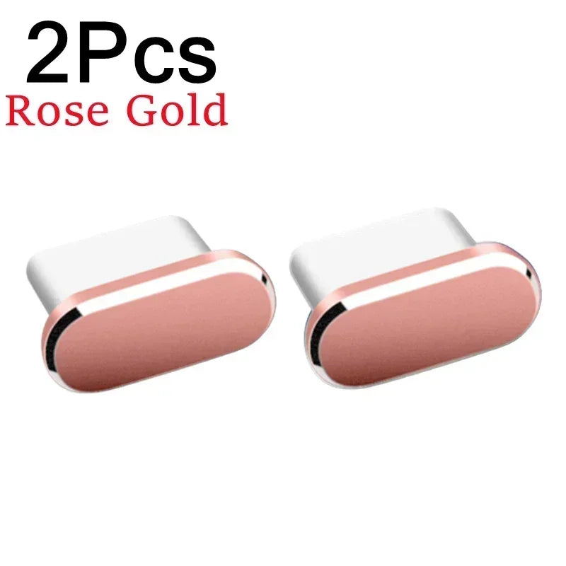 2Pcs 16PM Metal Dust Plug For iPhone 16 15 Pro Max Plus USB Type C Charge Port Plugs Stopper Mobile Phone Type-C Protection Cap