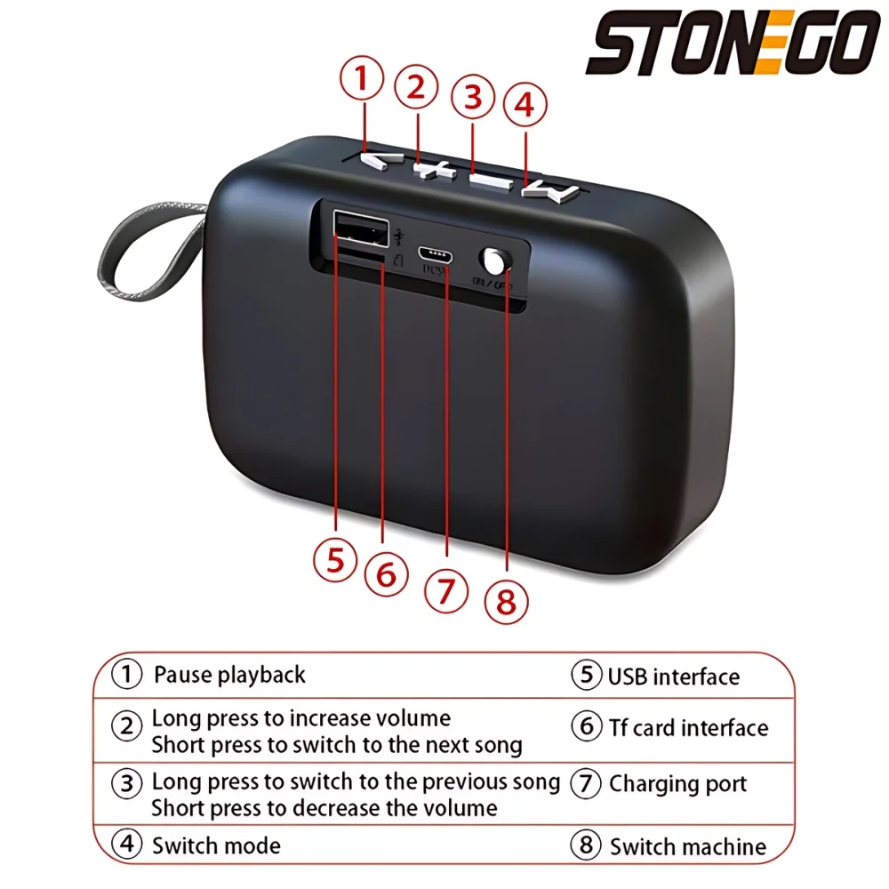 STONEGO 1PC Wireless Bluetooth Speaker Portable 3D Stereo Loudspeaker Outdoor Speaker Support FM TF Card