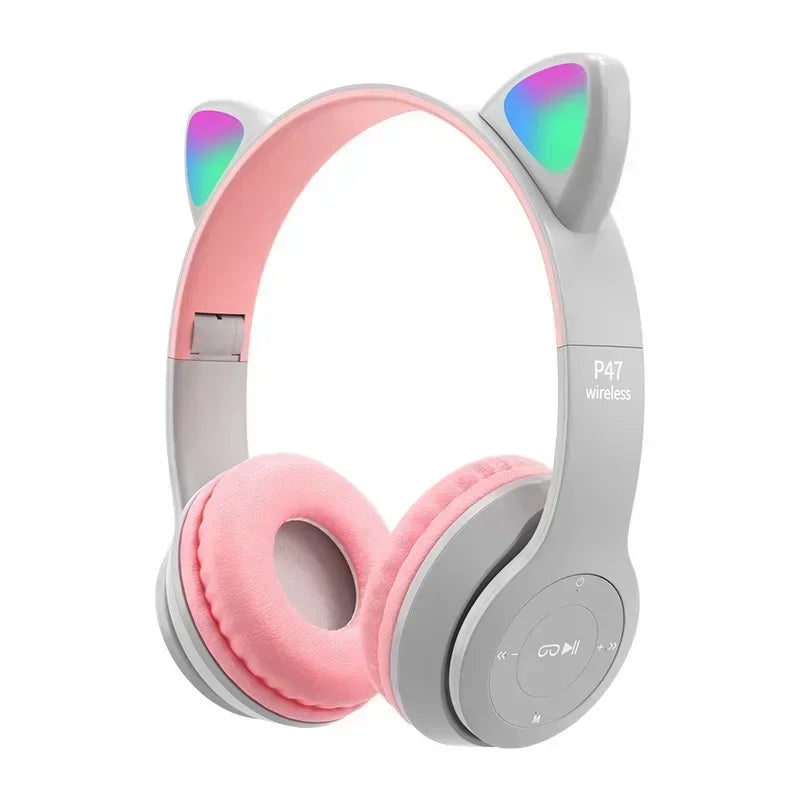 P47M Wireless Headphone Flash Light Cute Cat Ears Fone with Mic Control LED Stereo Music Helmet Phone Bluetooth Headset Gift