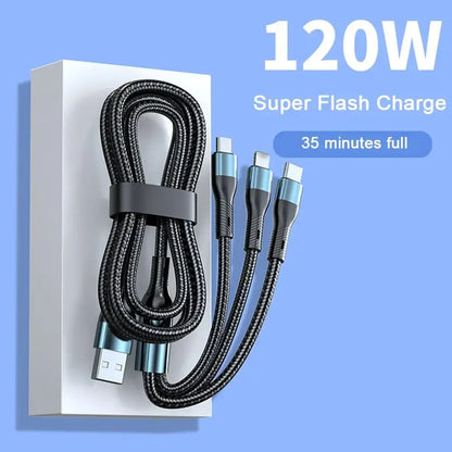 120W Charging Wire Weaving Fast Charging Data Cable  To Apple Applicable Charging Android Fast Line