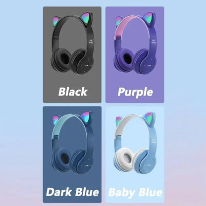 P47M Wireless Headphone Flash Light Cute Cat Ears Fone with Mic Control LED Stereo Music Helmet Phone Bluetooth Headset Gift