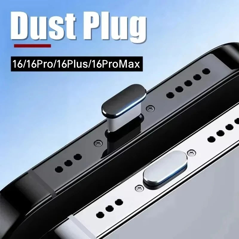 2Pcs 16PM Metal Dust Plug For iPhone 16 15 Pro Max Plus USB Type C Charge Port Plugs Stopper Mobile Phone Type-C Protection Cap