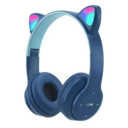 P47M Wireless Headphone Flash Light Cute Cat Ears Fone with Mic Control LED Stereo Music Helmet Phone Bluetooth Headset Gift